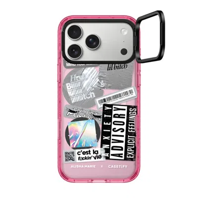 Casetify Iphone 17 Pro Max Case Pink Impact Ring Stand Case Magsafe Compatible  Anxiety Advisory Sticker Case
