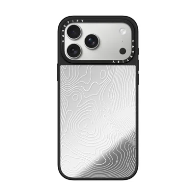 Casetify Iphone 17 Pro Max Case Silver On Black Mirror Case Magsafe Compatible  Nature,pattern Topography Map