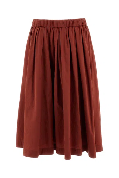 Casey & Casey Brown Brick Pleated Silk-cotton Blend A-line Skirt