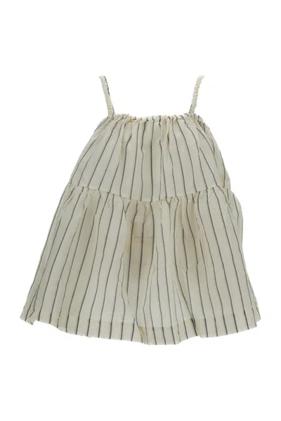 Casey & Casey Lightweight Silk Striped Top With Gathered Straps In Gray