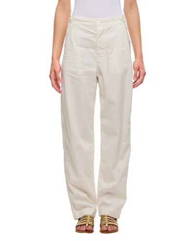 Casey & Casey Relaxed Cotton And Linen Pants With Corozo Button Details In Beige