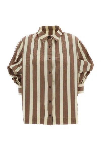Casey & Casey Rust Biggy Striped Cotton Asymmetrical Shirt In Brown