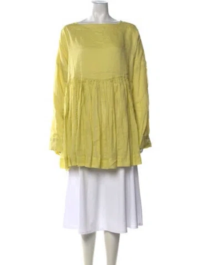 Pre-owned Casey Casey Bateau Neckline Long Sleeve Tunic W/ Tags In Green/yellow