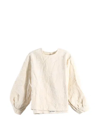 Casey Casey Biggy Floral-embroidered Long-sleeve Top In Gold