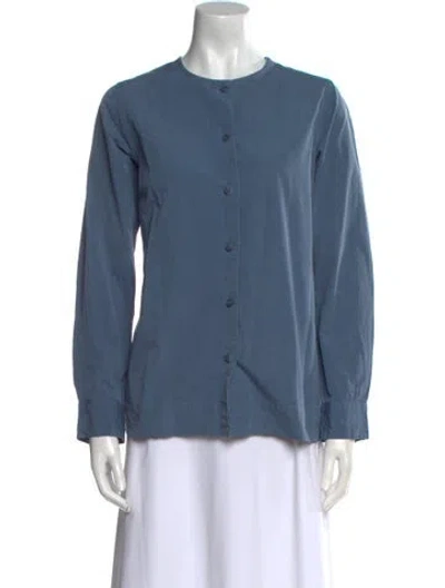 Pre-owned Casey Casey Crew Neck Long Sleeve Button-up Top In Blue