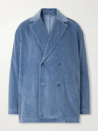 Casey Casey Double-breasted Cotton-corduroy Blazer In Blue
