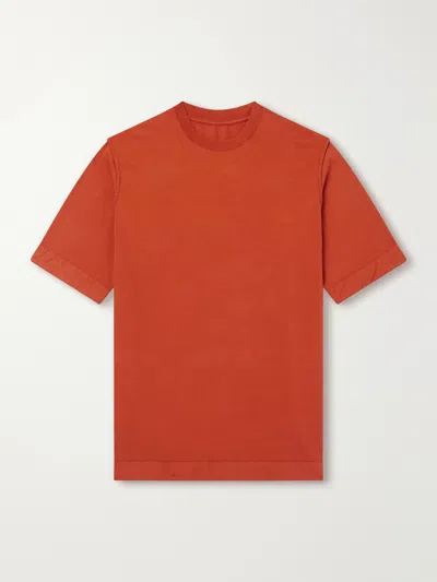 Casey Casey Felix Gabardine-trimmed Cotton-jersey T-shirt In Red