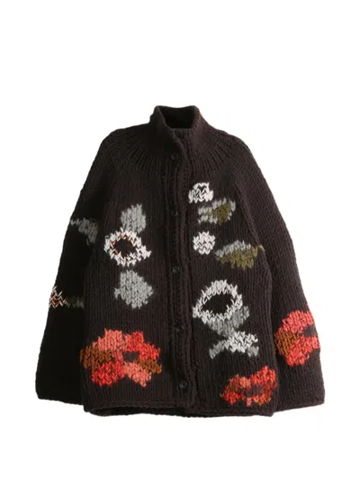 Casey Casey Flora Floral-intarsia Cardigan In Brown