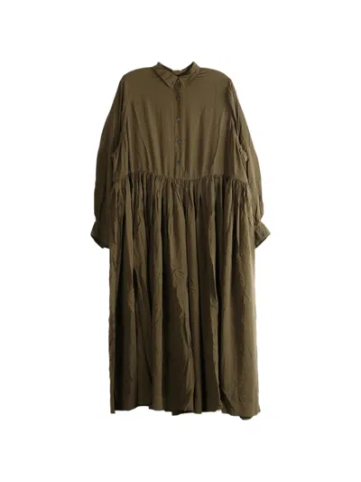 Casey Casey Gathered Long-sleeve Midi Dress In Green