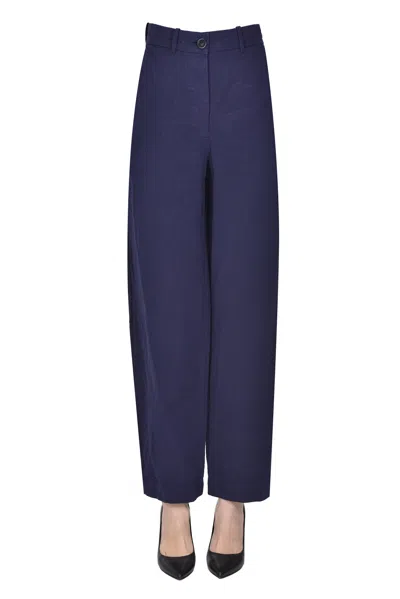 Casey Casey Linen And Cotton Trousers In Blue