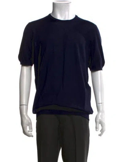 Pre-owned Casey Casey Merino Wool Crew Neck T-shirt In Black/blue