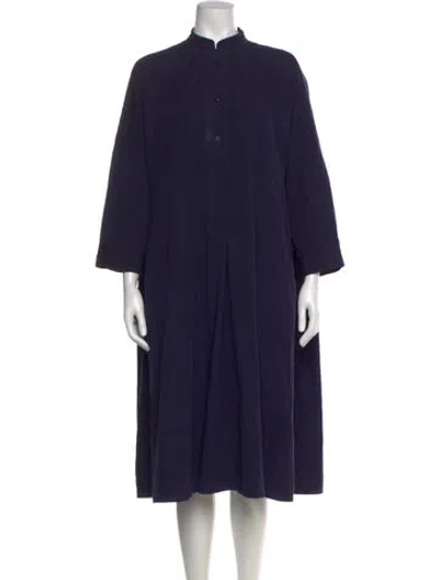 Pre-owned Casey Casey Mock Neck Midi Length Dress In Blue