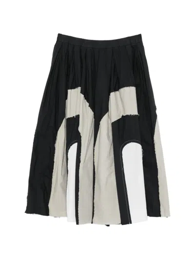 Casey Casey Patchwork Frayed-edge Skirt In Black
