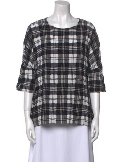 Pre-owned Casey Casey Plaid Print Bateau Neckline Top In Blue