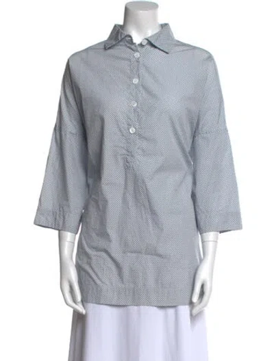 Pre-owned Casey Casey Plaid Print Three-quarter Sleeve Button-up Top In White