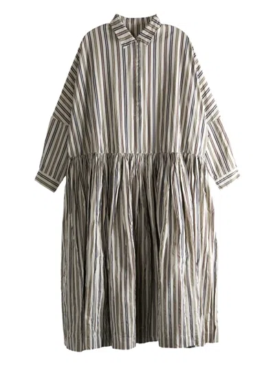 Casey Casey Saint Roch Striped Gathered Midi Dress In Gray
