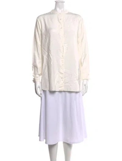Pre-owned Casey Casey Silk Long Sleeve Blouse In White