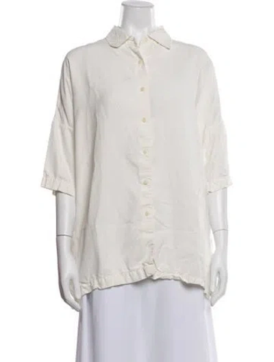 Pre-owned Casey Casey Silk Short Sleeve Button-up Top In Neutrals