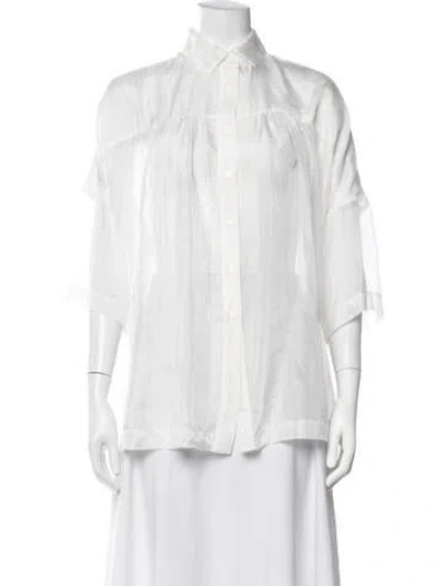 Pre-owned Casey Casey Silk Three-quarter Sleeve Blouse In White