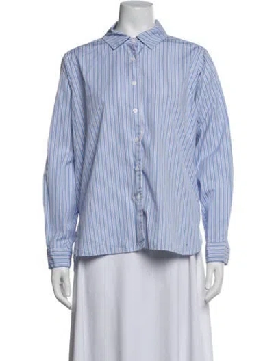 Pre-owned Casey Casey Striped Long Sleeve Button-up Top In Blue/white