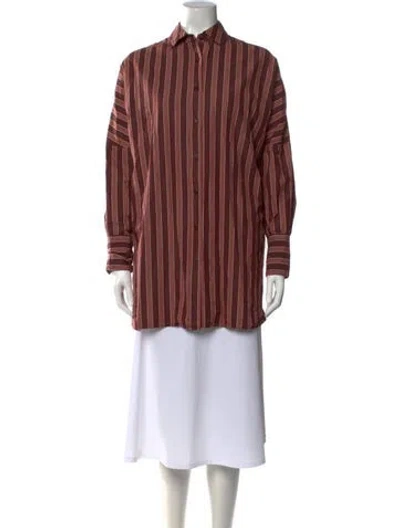 Pre-owned Casey Casey Striped Long Sleeve Button-up Top In Brown