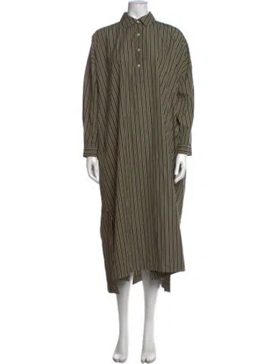 Pre-owned Casey Casey Striped Midi Length Dress In Green