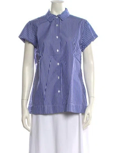 Pre-owned Casey Casey Striped Short Sleeve Button-up Top In Blue