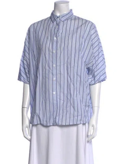 Pre-owned Casey Casey Striped Short Sleeve Button-up Top In Blue