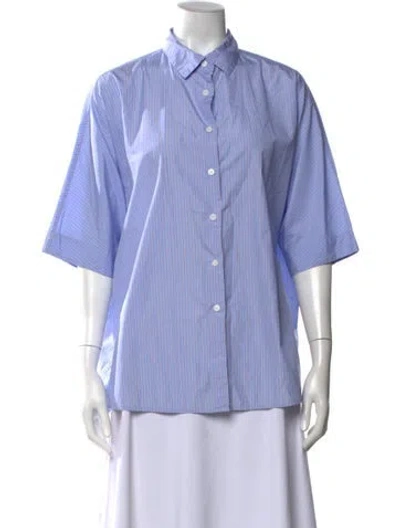 Pre-owned Casey Casey Striped Three-quarter Sleeve Button-up Top In Blue