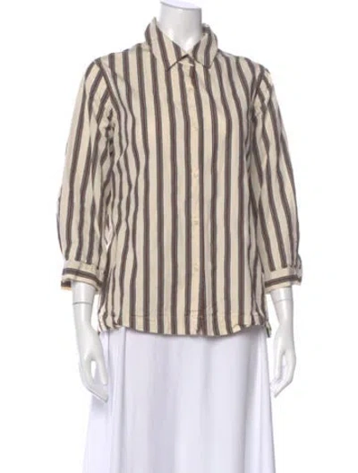 Pre-owned Casey Casey Striped Three-quarter Sleeve Button-up Top In Neutral
