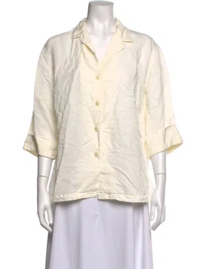Pre-owned Casey Casey Three-quarter Sleeve Button-up Top In White