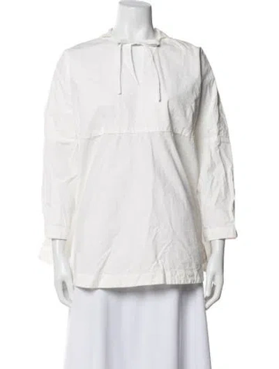 Pre-owned Casey Casey Tie Neck Three-quarter Sleeve Top In White