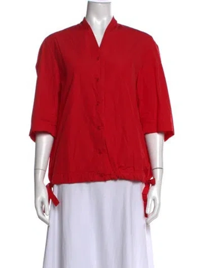 Pre-owned Casey Casey V-neck Three-quarter Sleeve Blouse In Red