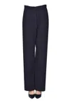 Casey Casey Wide Leg Cotton Trousers In Navy Blue