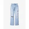 Casey Jean By Jean Vintage Womens Vintage Blue Distress/bum Rip Straight-leg Denim Jeans Xs In Blue