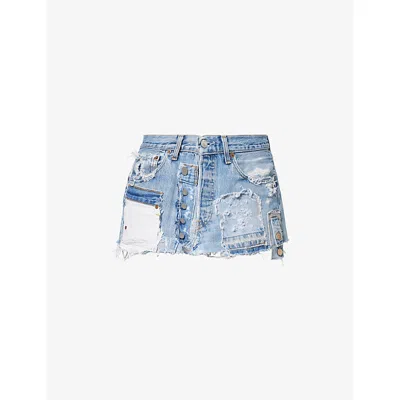 Casey Jean By Jean Vintage Womens Vintage Blue Patchwork Low-waist Mini Denim Skirt