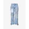 Casey Jean By Jean Vintage Womens Vintage Blue Patchwork Straight-leg Denim Jeans Xl In Blue