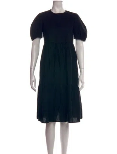 Pre-owned Casey Marks Crew Neck Midi Length Dress In Black
