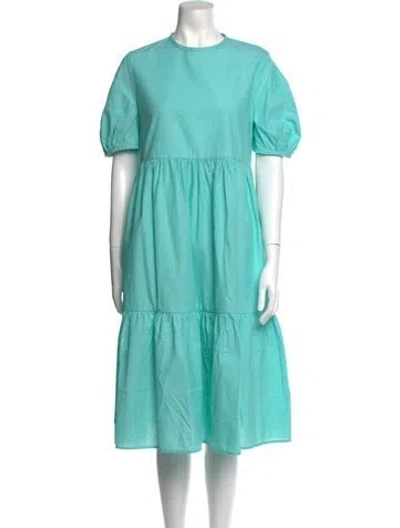 Pre-owned Casey Marks Crew Neck Midi Length Dress In Blue