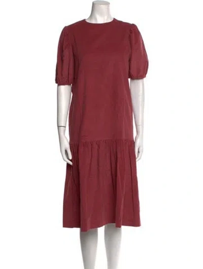 Pre-owned Casey Marks Crew Neck Midi Length Dress In Burgundy