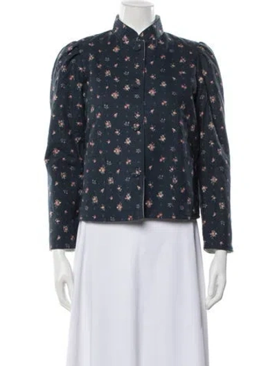 Pre-owned Casey Marks Floral Print Jacket W/ Tags In Blue