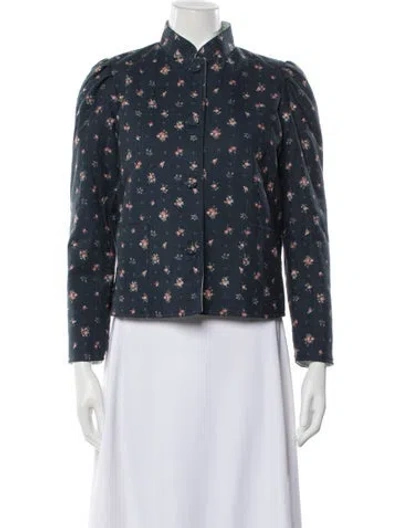 Pre-owned Casey Marks Floral Print Jacket W/ Tags In Blue