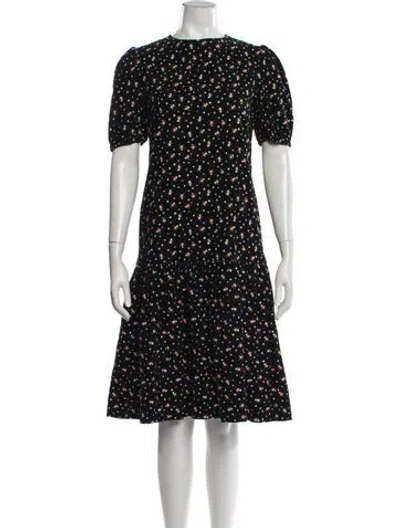 Pre-owned Casey Marks Floral Print Knee-length Dress In Black
