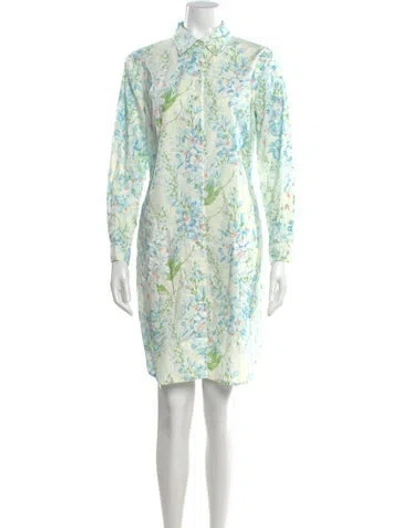 Pre-owned Casey Marks Floral Print Knee-length Dress In Green