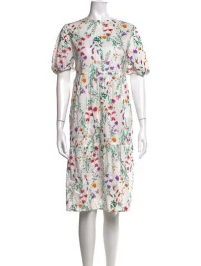 Pre-owned Casey Marks Floral Print Knee-length Dress In Neutral