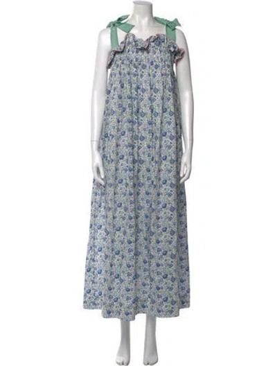 Pre-owned Casey Marks Floral Print Long Dress In Blue