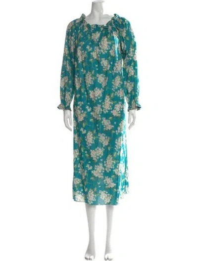 Pre-owned Casey Marks Floral Print Long Dress In Green