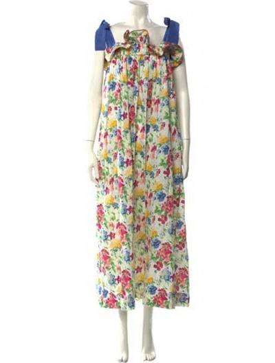 Pre-owned Casey Marks Floral Print Long Dress In Multi