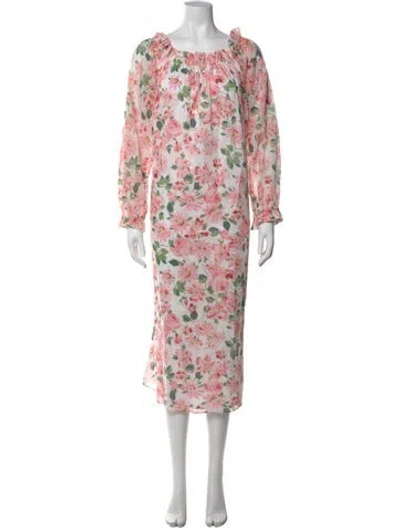 Pre-owned Casey Marks Floral Print Long Dress In Pink