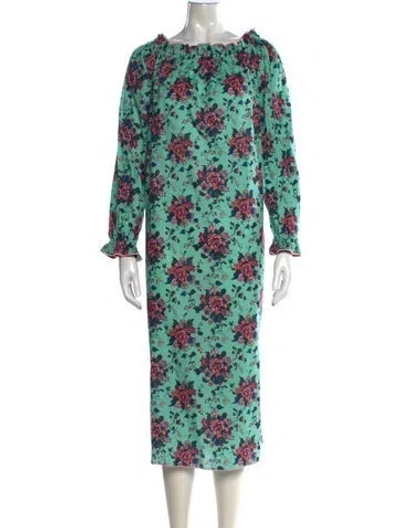 Pre-owned Casey Marks Floral Print Long Dress W/ Tags In Green